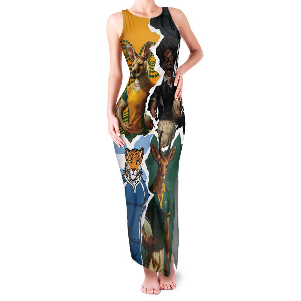 Personalised Rugby 2025 Championship Tank Maxi Dress Southern Hemisphere Countries Mascots - Wonder Print Shop