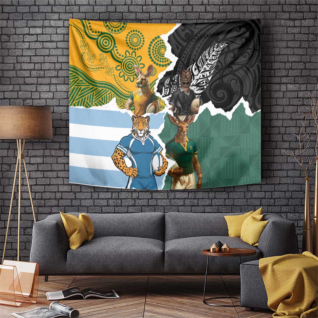 Rugby 2025 Championship Tapestry Southern Hemisphere Countries Mascots - Wonder Print Shop