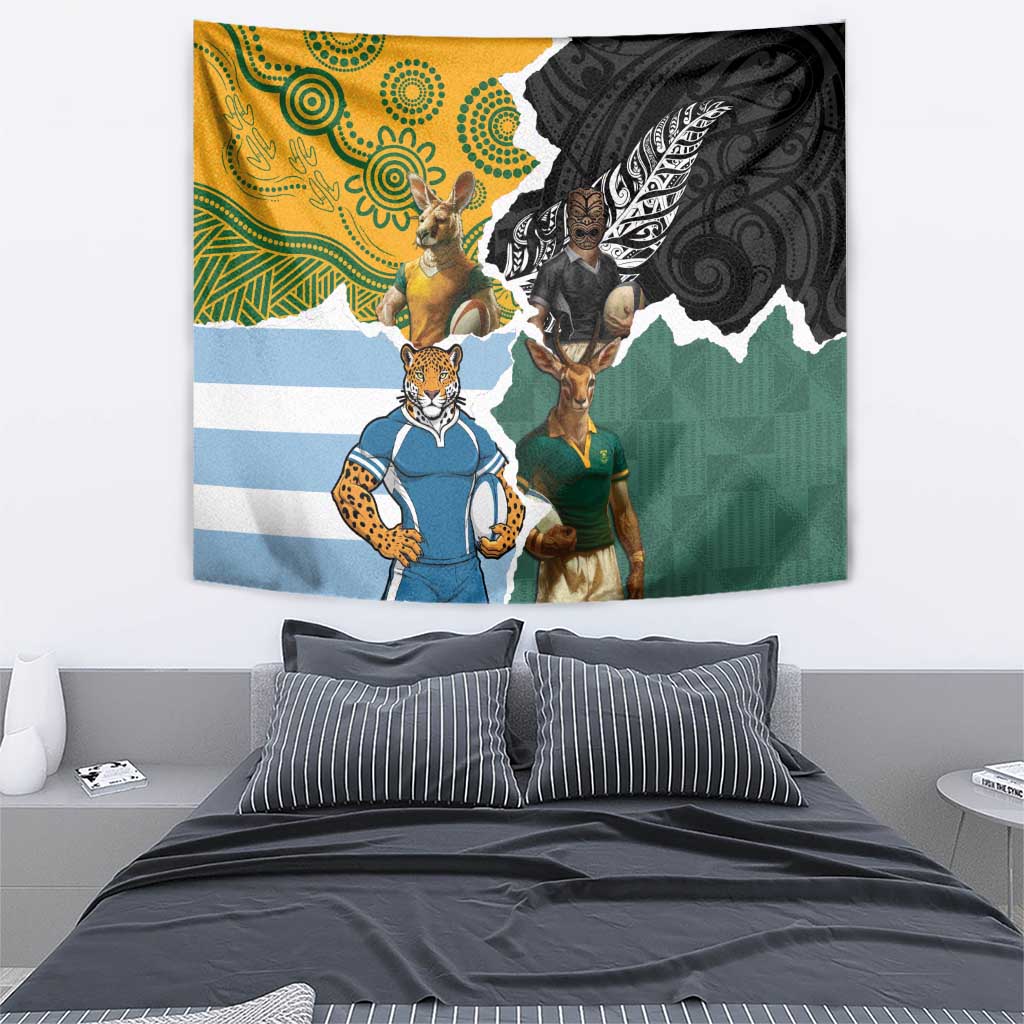 Rugby 2025 Championship Tapestry Southern Hemisphere Countries Mascots - Wonder Print Shop