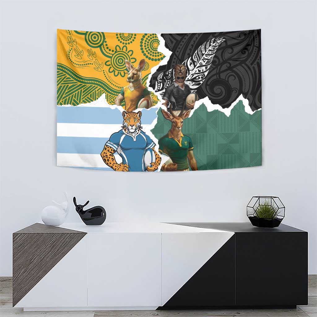 Rugby 2025 Championship Tapestry Southern Hemisphere Countries Mascots - Wonder Print Shop