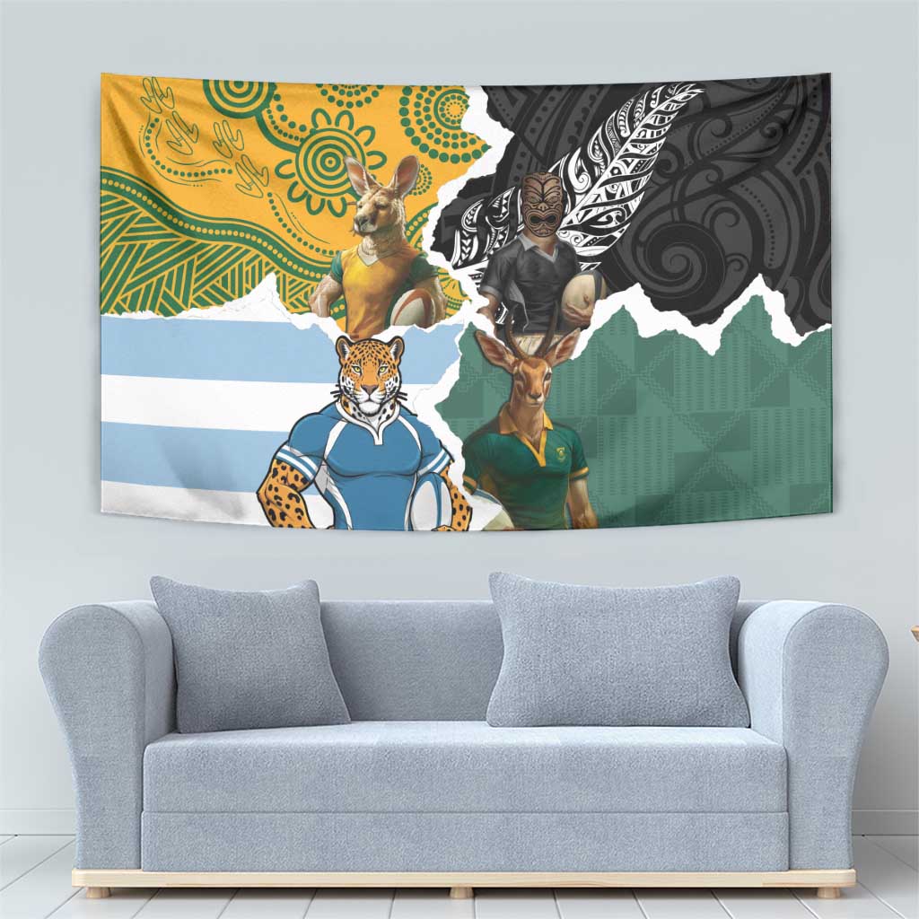 Rugby 2025 Championship Tapestry Southern Hemisphere Countries Mascots - Wonder Print Shop