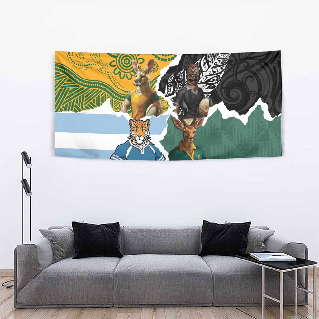 Rugby 2025 Championship Tapestry Southern Hemisphere Countries Mascots - Wonder Print Shop