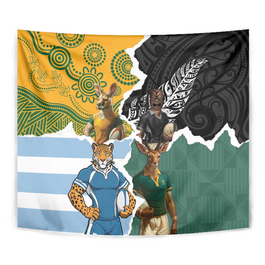 Rugby 2025 Championship Tapestry Southern Hemisphere Countries Mascots - Wonder Print Shop