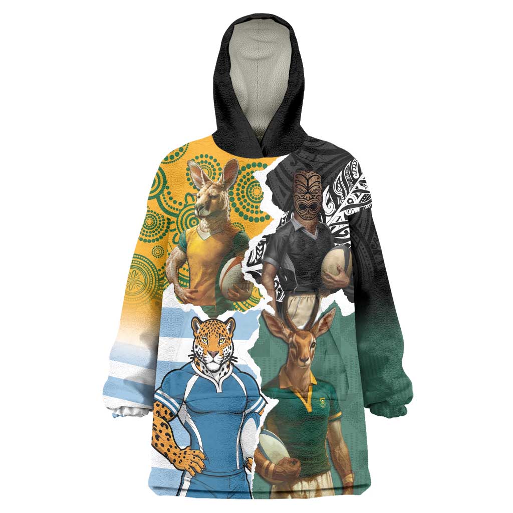 Personalised Rugby 2025 Championship Wearable Blanket Hoodie Southern Hemisphere Countries Mascots - Wonder Print Shop