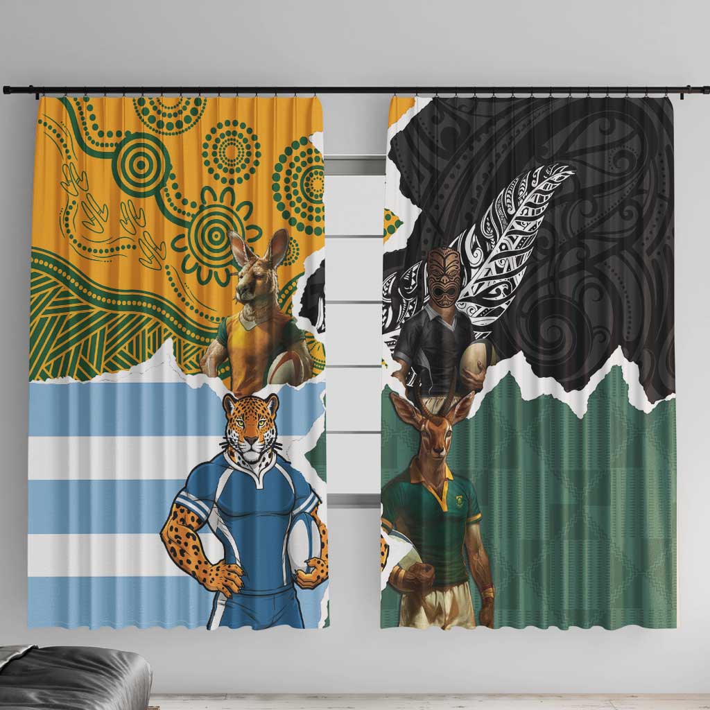 Rugby 2025 Championship Window Curtain Southern Hemisphere Countries Mascots - Wonder Print Shop