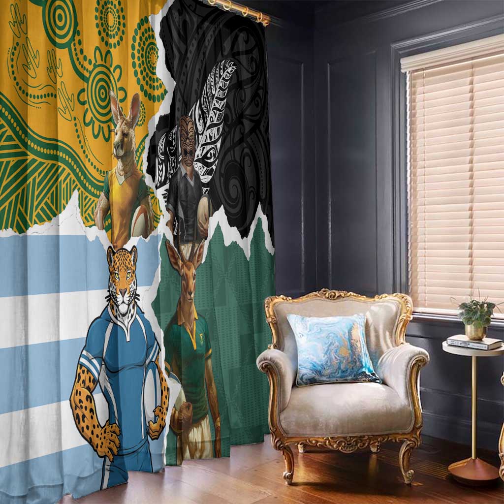 Rugby 2025 Championship Window Curtain Southern Hemisphere Countries Mascots - Wonder Print Shop