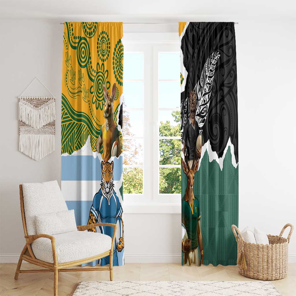 Rugby 2025 Championship Window Curtain Southern Hemisphere Countries Mascots - Wonder Print Shop