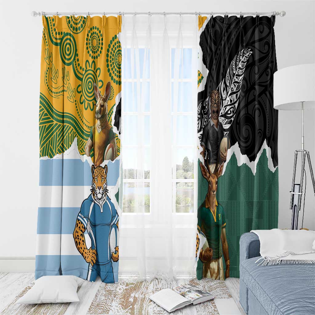 Rugby 2025 Championship Window Curtain Southern Hemisphere Countries Mascots - Wonder Print Shop