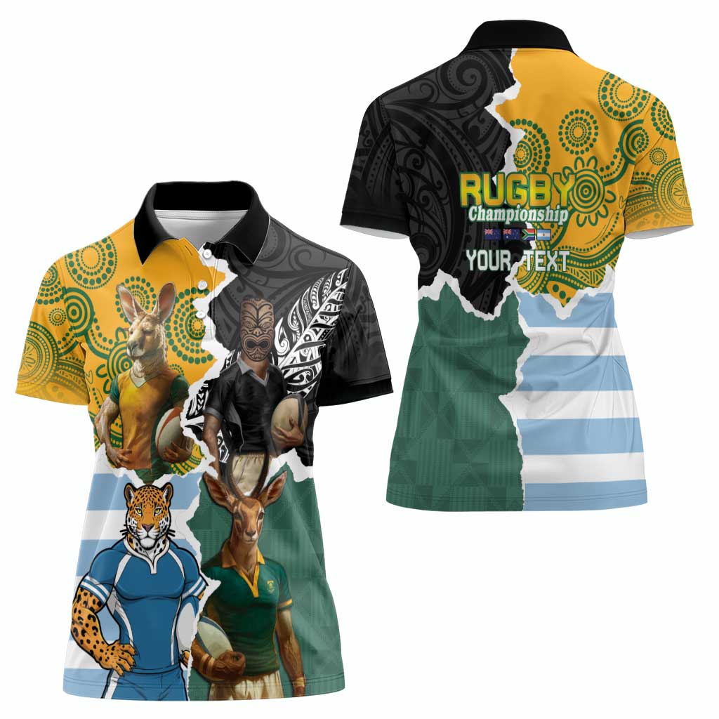 Personalised Rugby 2025 Championship Women Polo Shirt Southern Hemisphere Countries Mascots - Wonder Print Shop