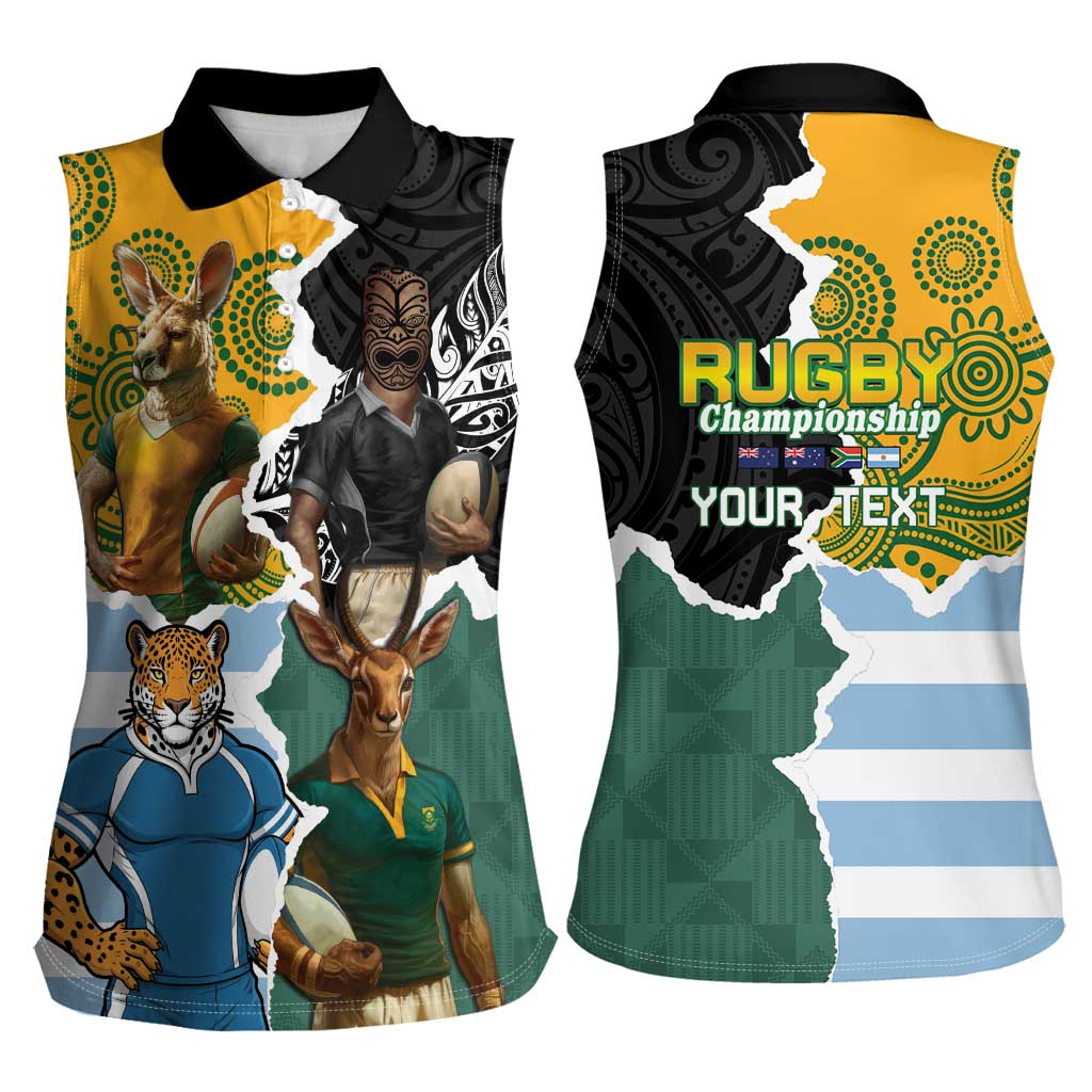 Personalised Rugby 2025 Championship Women Sleeveless Polo Shirt Southern Hemisphere Countries Mascots - Wonder Print Shop