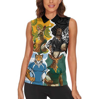 Personalised Rugby 2025 Championship Women Sleeveless Polo Shirt Southern Hemisphere Countries Mascots - Wonder Print Shop