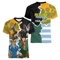 Personalised Rugby 2025 Championship Women V-Neck T-Shirt Southern Hemisphere Countries Mascots - Wonder Print Shop
