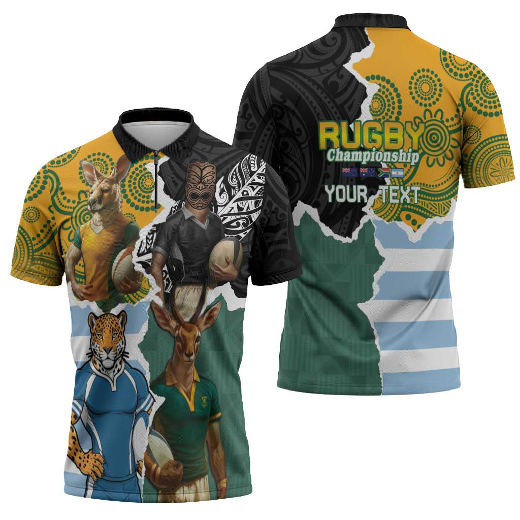 Personalised Rugby 2025 Championship Zipper Polo Shirt Southern Hemisphere Countries Mascots - Wonder Print Shop