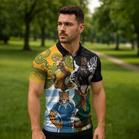 Personalised Rugby 2025 Championship Zipper Polo Shirt Southern Hemisphere Countries Mascots - Wonder Print Shop