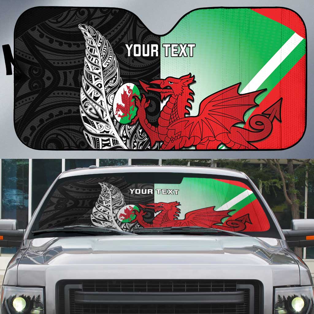 New Zealand and Wales Rugby Custom Auto Sun Shade Aotearoa All Black Combine Welsh Dragon - Wonder Print Shop