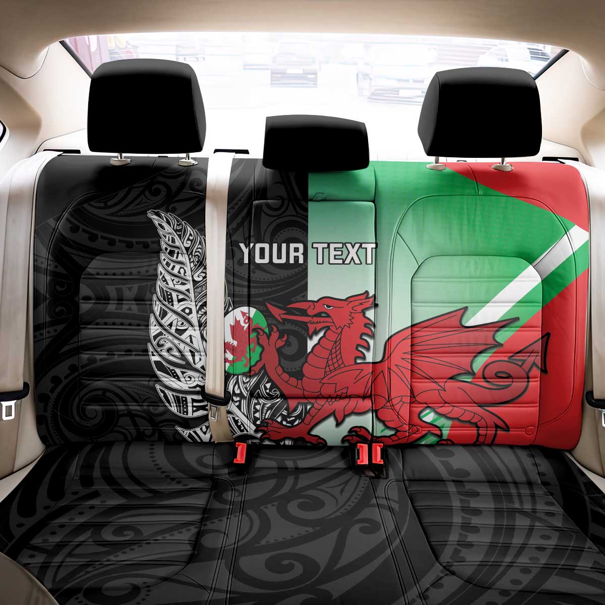 New Zealand and Wales Rugby Custom Back Car Seat Cover Aotearoa All Black Combine Welsh Dragon - Wonder Print Shop