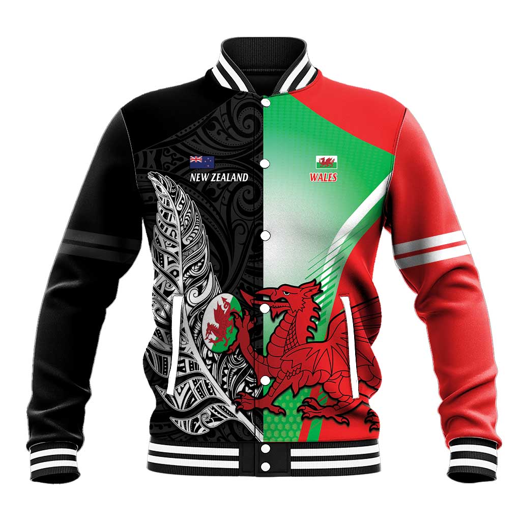 New Zealand and Wales Rugby Custom Baseball Jacket Aotearoa All Black Combine Welsh Dragon - Wonder Print Shop