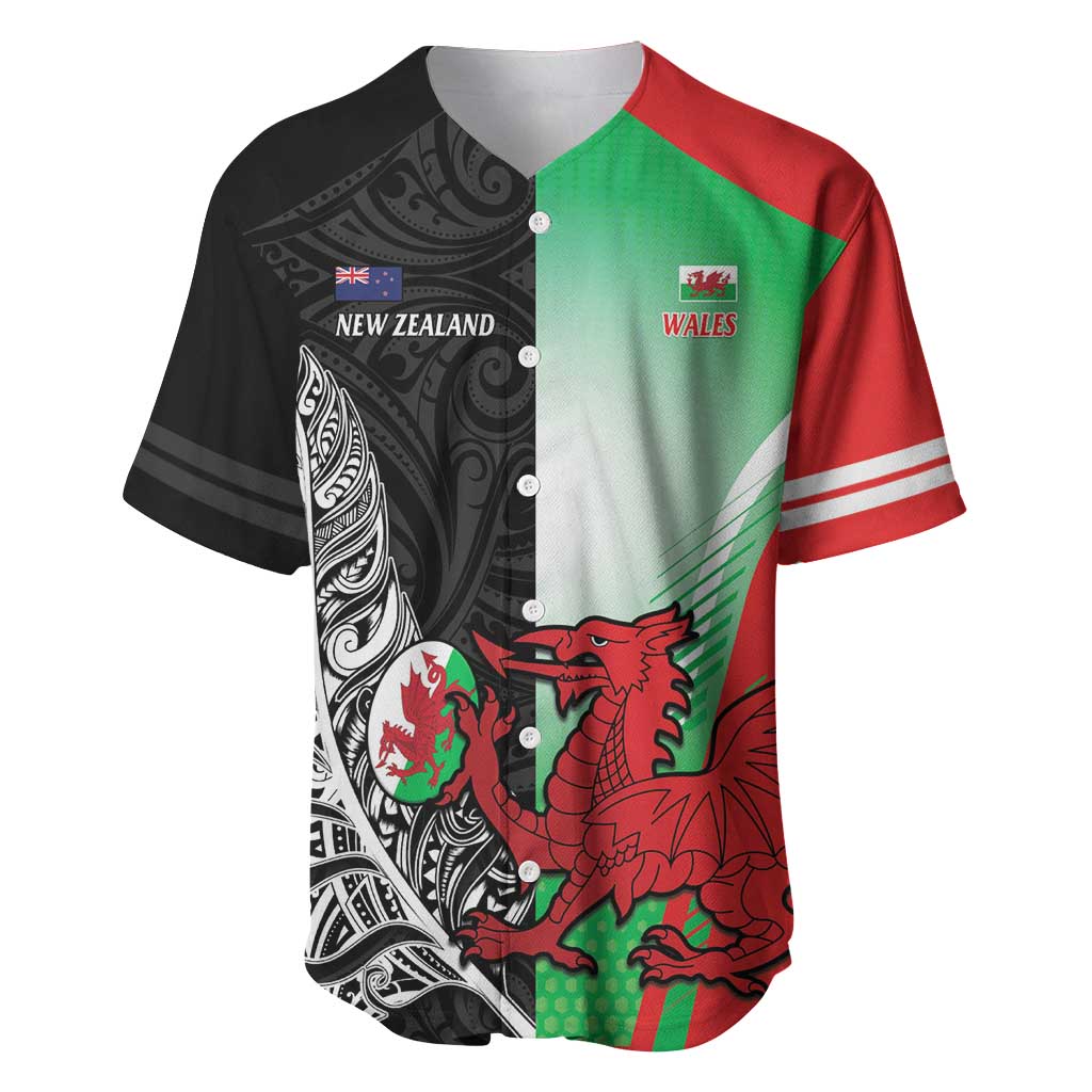 New Zealand and Wales Rugby Custom Baseball Jersey Aotearoa All Black Combine Welsh Dragon - Wonder Print Shop
