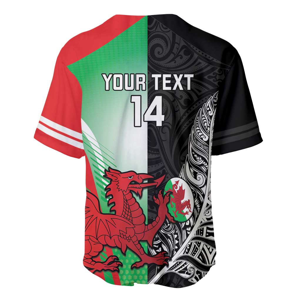 New Zealand and Wales Rugby Custom Baseball Jersey Aotearoa All Black Combine Welsh Dragon - Wonder Print Shop
