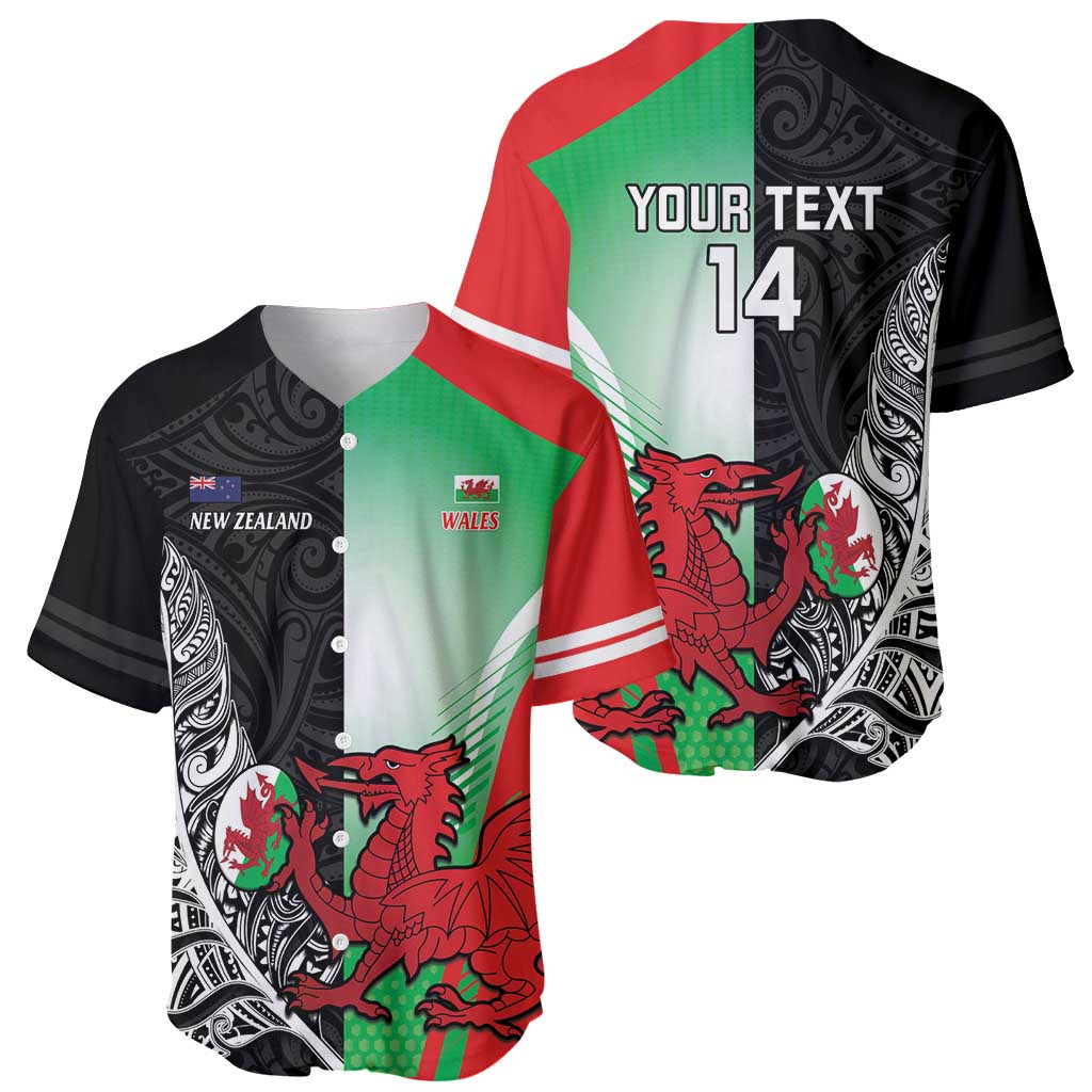 New Zealand and Wales Rugby Custom Baseball Jersey Aotearoa All Black Combine Welsh Dragon - Wonder Print Shop