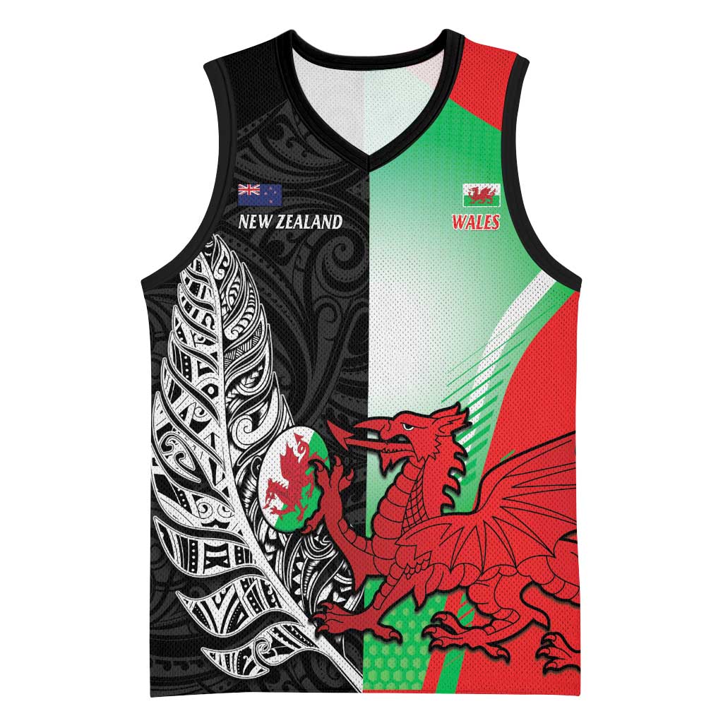 New Zealand and Wales Rugby Custom Basketball Jersey Aotearoa All Black Combine Welsh Dragon - Wonder Print Shop