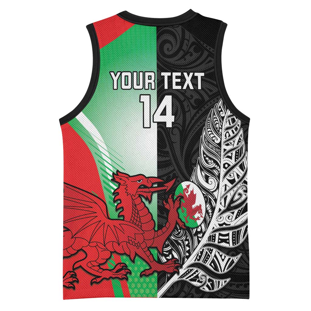 New Zealand and Wales Rugby Custom Basketball Jersey Aotearoa All Black Combine Welsh Dragon - Wonder Print Shop