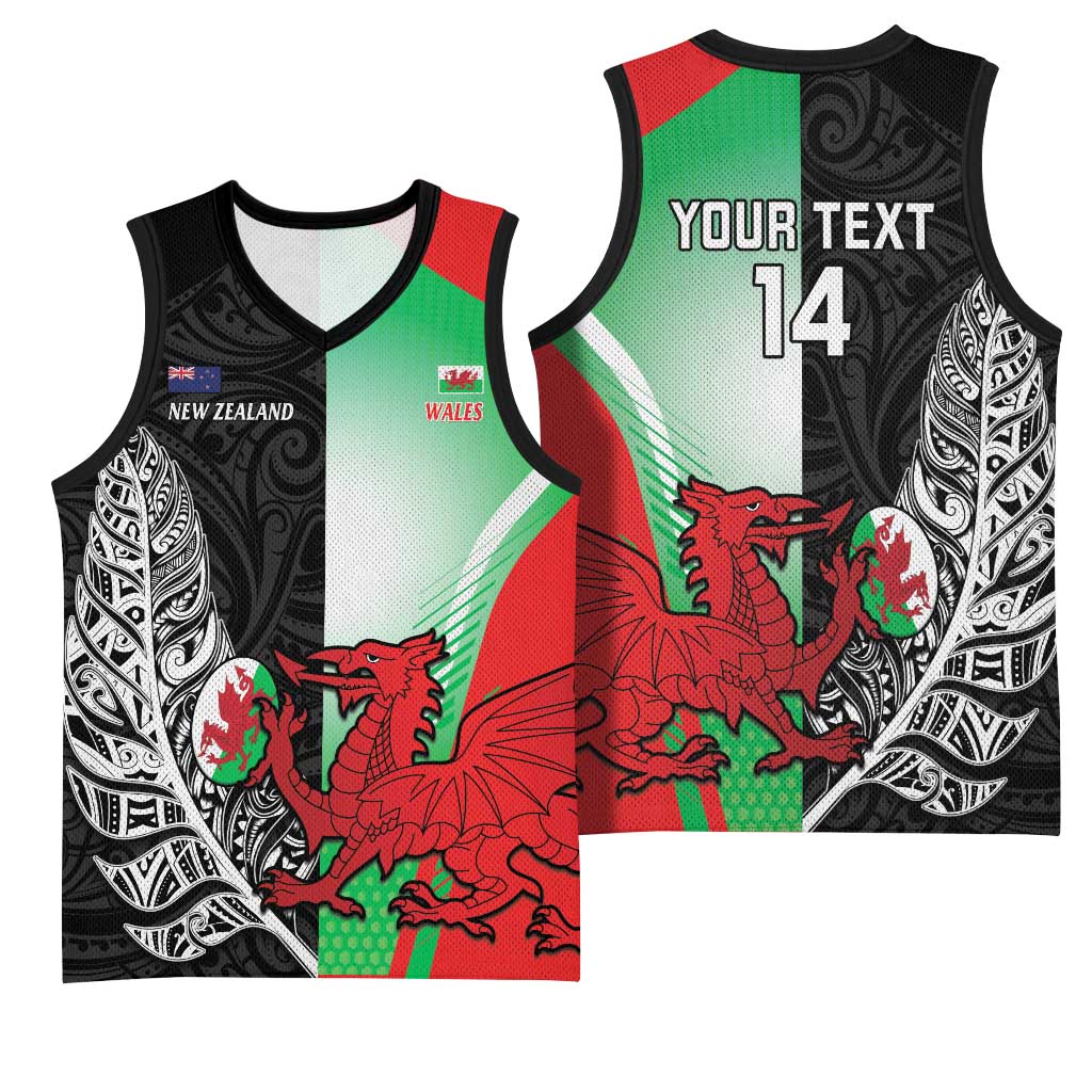 New Zealand and Wales Rugby Custom Basketball Jersey Aotearoa All Black Combine Welsh Dragon - Wonder Print Shop