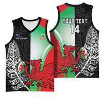New Zealand and Wales Rugby Custom Basketball Jersey Aotearoa All Black Combine Welsh Dragon - Wonder Print Shop