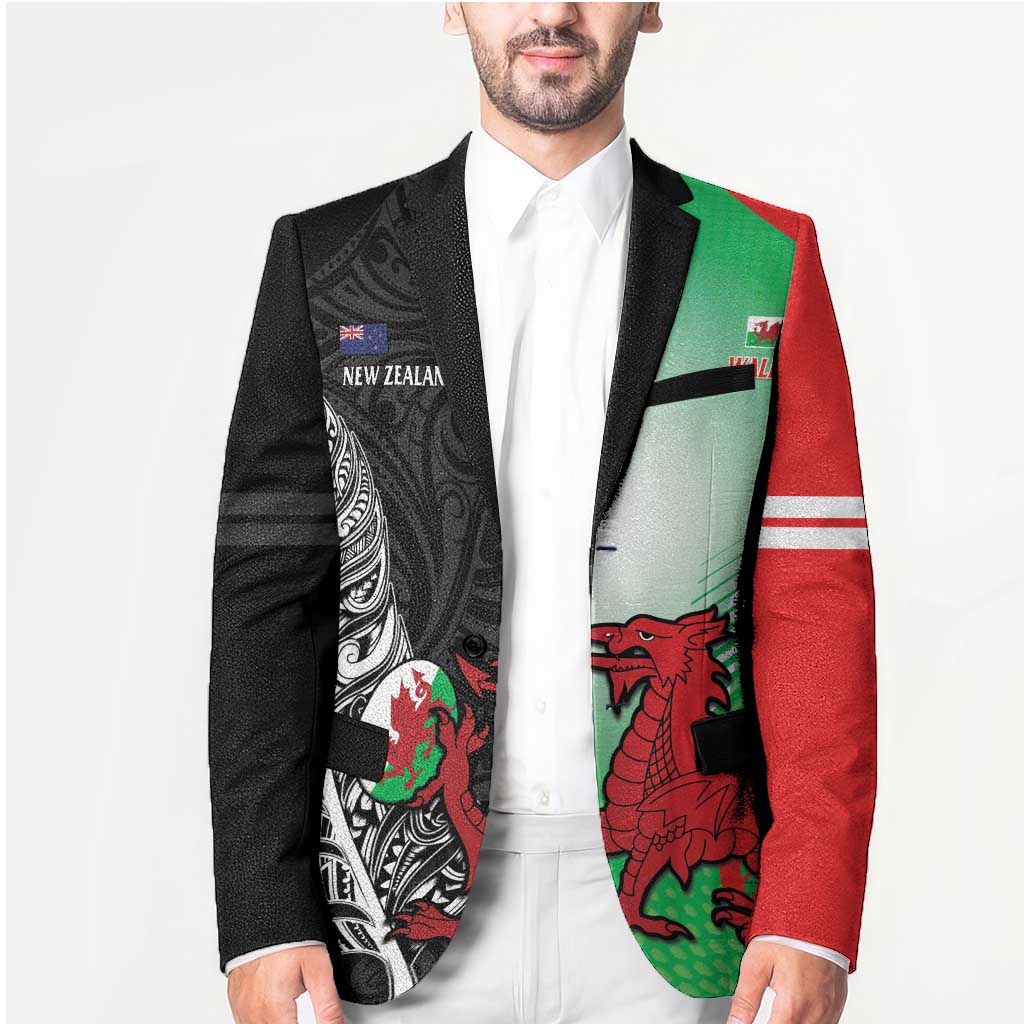 New Zealand and Wales Rugby Custom Blazer Aotearoa All Black Combine Welsh Dragon - Wonder Print Shop