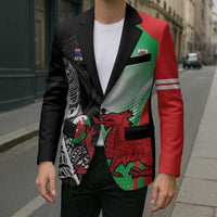 New Zealand and Wales Rugby Custom Blazer Aotearoa All Black Combine Welsh Dragon - Wonder Print Shop