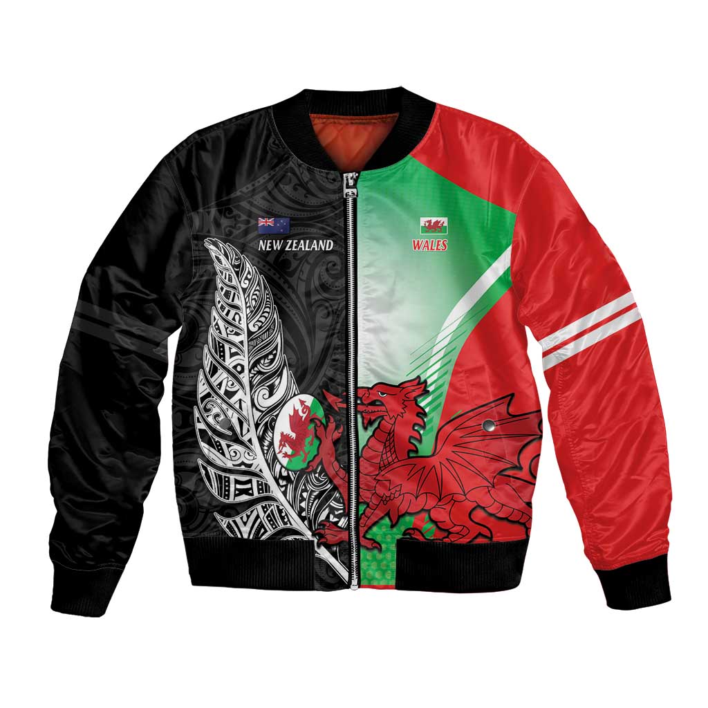 New Zealand and Wales Rugby Custom Bomber Jacket Aotearoa All Black Combine Welsh Dragon - Wonder Print Shop