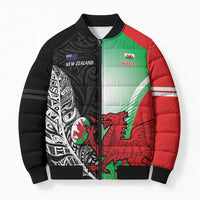 New Zealand and Wales Rugby Custom Bomber Puffer Jacket Aotearoa All Black Combine Welsh Dragon - Wonder Print Shop