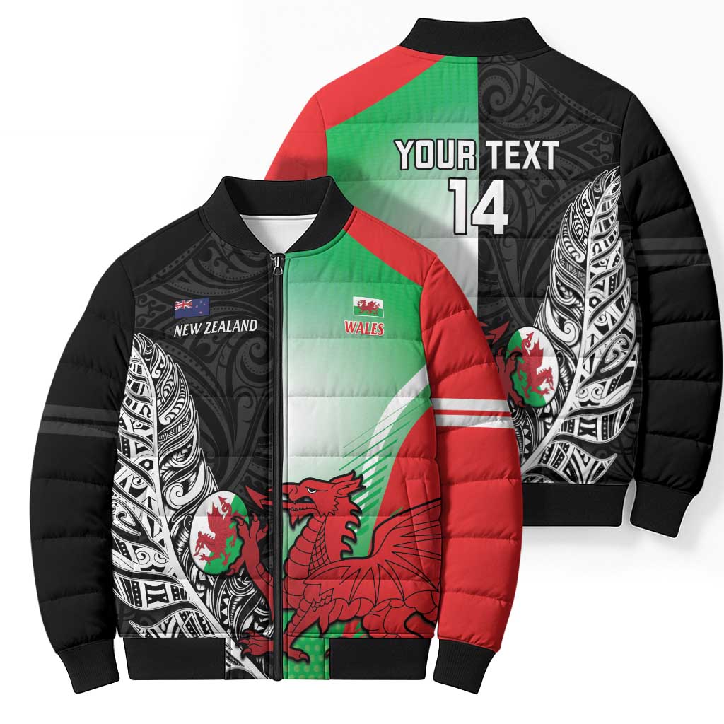New Zealand and Wales Rugby Custom Bomber Puffer Jacket Aotearoa All Black Combine Welsh Dragon - Wonder Print Shop