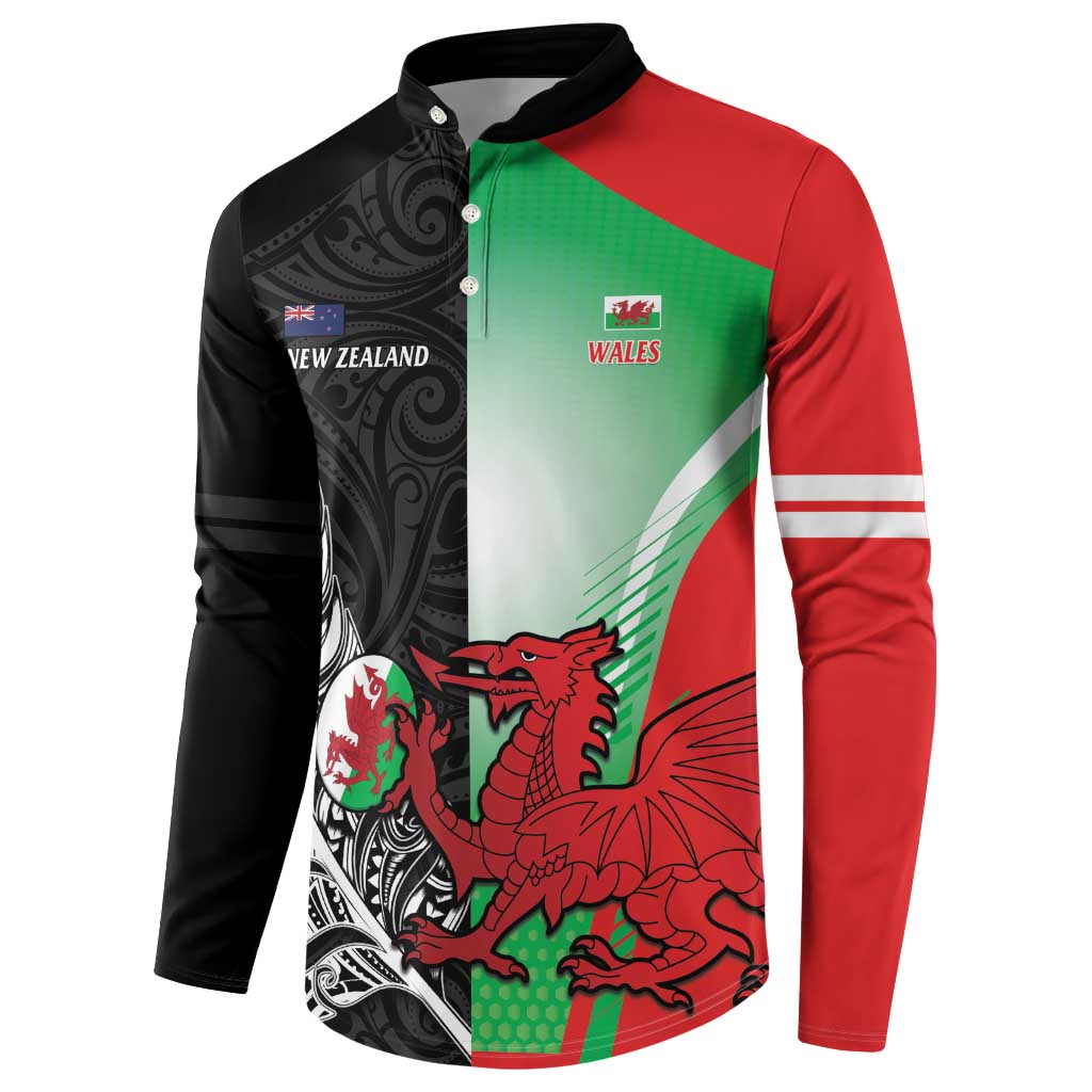 New Zealand and Wales Rugby Custom Button Sweatshirt Aotearoa All Black Combine Welsh Dragon - Wonder Print Shop