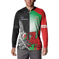 New Zealand and Wales Rugby Custom Button Sweatshirt Aotearoa All Black Combine Welsh Dragon - Wonder Print Shop