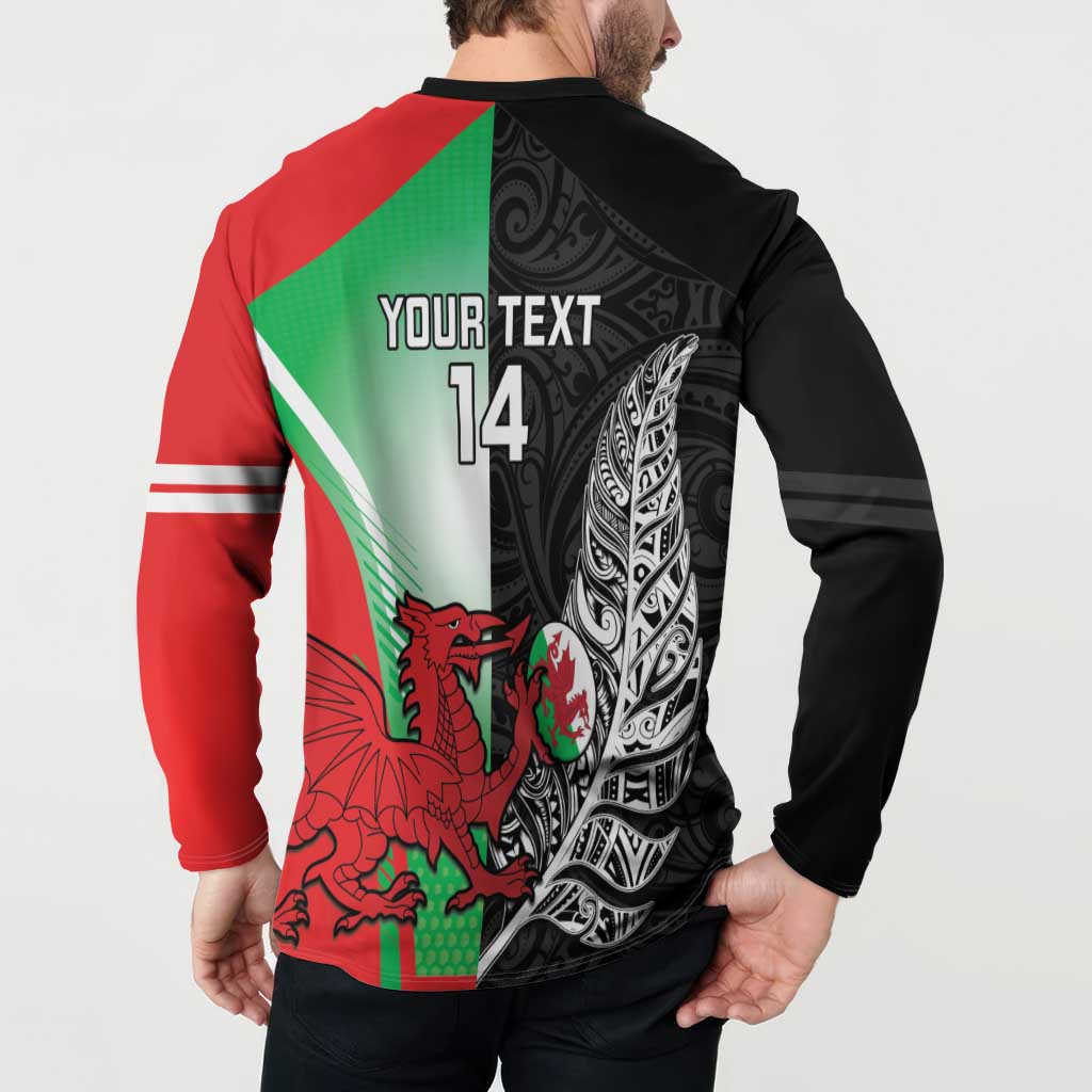 New Zealand and Wales Rugby Custom Button Sweatshirt Aotearoa All Black Combine Welsh Dragon - Wonder Print Shop
