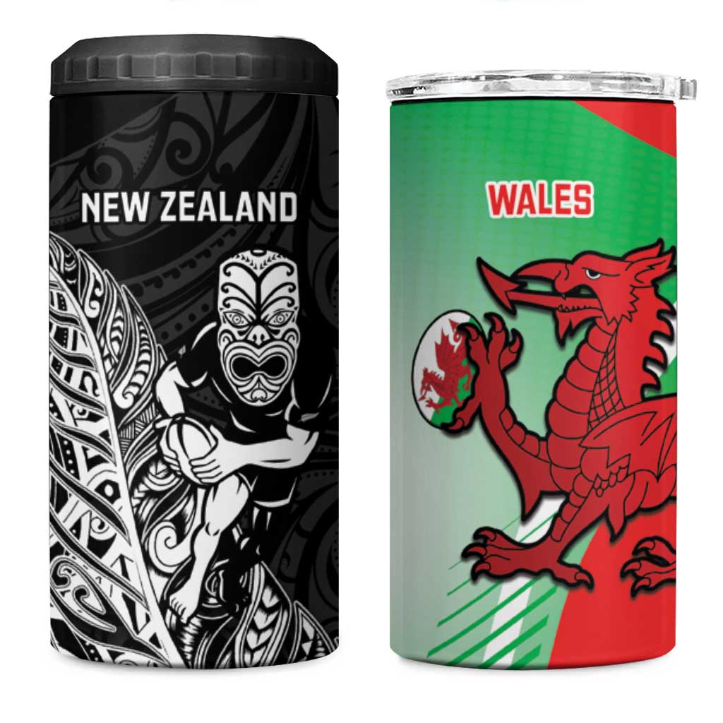 New Zealand and Wales Rugby Custom 4 in 1 Can Cooler Tumbler Aotearoa All Black Combine Welsh Dragon - Wonder Print Shop