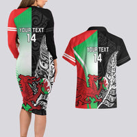 New Zealand and Wales Rugby Custom Couples Matching Long Sleeve Bodycon Dress and Hawaiian Shirt Aotearoa All Black Combine Welsh Dragon - Wonder Print Shop