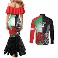 New Zealand and Wales Rugby Custom Couples Matching Mermaid Dress and Long Sleeve Button Shirt Aotearoa All Black Combine Welsh Dragon - Wonder Print Shop