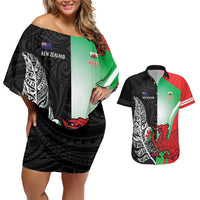 New Zealand and Wales Rugby Custom Couples Matching Off Shoulder Short Dress and Hawaiian Shirt Aotearoa All Black Combine Welsh Dragon - Wonder Print Shop