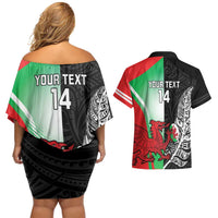New Zealand and Wales Rugby Custom Couples Matching Off Shoulder Short Dress and Hawaiian Shirt Aotearoa All Black Combine Welsh Dragon - Wonder Print Shop