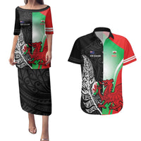 New Zealand and Wales Rugby Custom Couples Matching Puletasi and Hawaiian Shirt Aotearoa All Black Combine Welsh Dragon - Wonder Print Shop