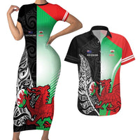 New Zealand and Wales Rugby Custom Couples Matching Short Sleeve Bodycon Dress and Hawaiian Shirt Aotearoa All Black Combine Welsh Dragon - Wonder Print Shop
