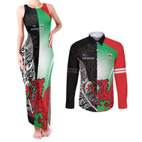 New Zealand and Wales Rugby Custom Couples Matching Tank Maxi Dress and Long Sleeve Button Shirt Aotearoa All Black Combine Welsh Dragon - Wonder Print Shop