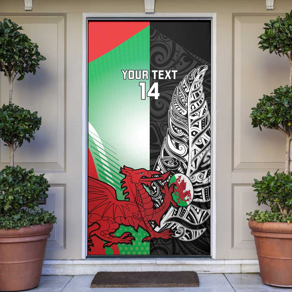 New Zealand and Wales Rugby Custom Door Cover Aotearoa All Black Combine Welsh Dragon - Wonder Print Shop