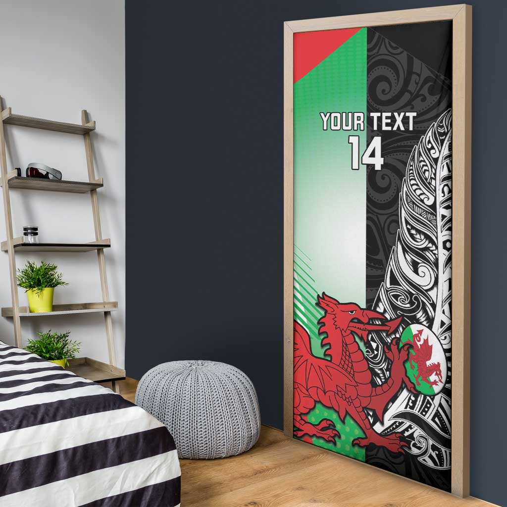 New Zealand and Wales Rugby Custom Door Cover Aotearoa All Black Combine Welsh Dragon - Wonder Print Shop