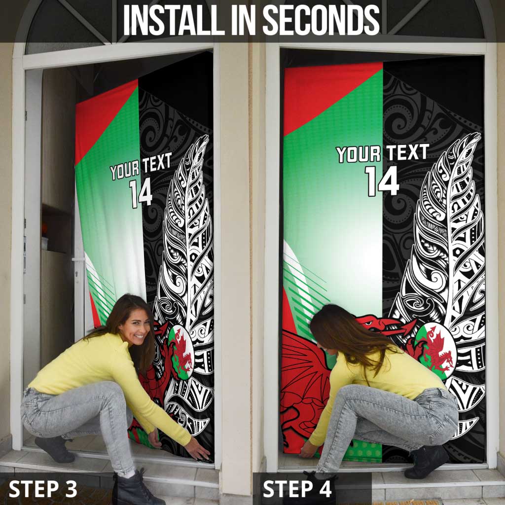 New Zealand and Wales Rugby Custom Door Cover Aotearoa All Black Combine Welsh Dragon - Wonder Print Shop