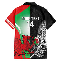 New Zealand and Wales Rugby Custom Family Matching Off The Shoulder Long Sleeve Dress and Hawaiian Shirt Aotearoa All Black Combine Welsh Dragon - Wonder Print Shop