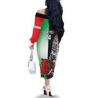New Zealand and Wales Rugby Custom Family Matching Off The Shoulder Long Sleeve Dress and Hawaiian Shirt Aotearoa All Black Combine Welsh Dragon - Wonder Print Shop
