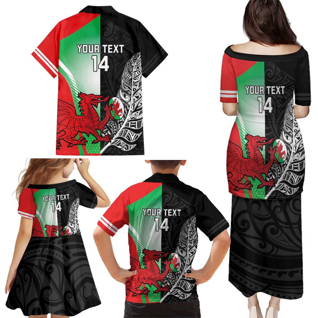 New Zealand and Wales Rugby Custom Family Matching Puletasi and Hawaiian Shirt Aotearoa All Black Combine Welsh Dragon - Wonder Print Shop